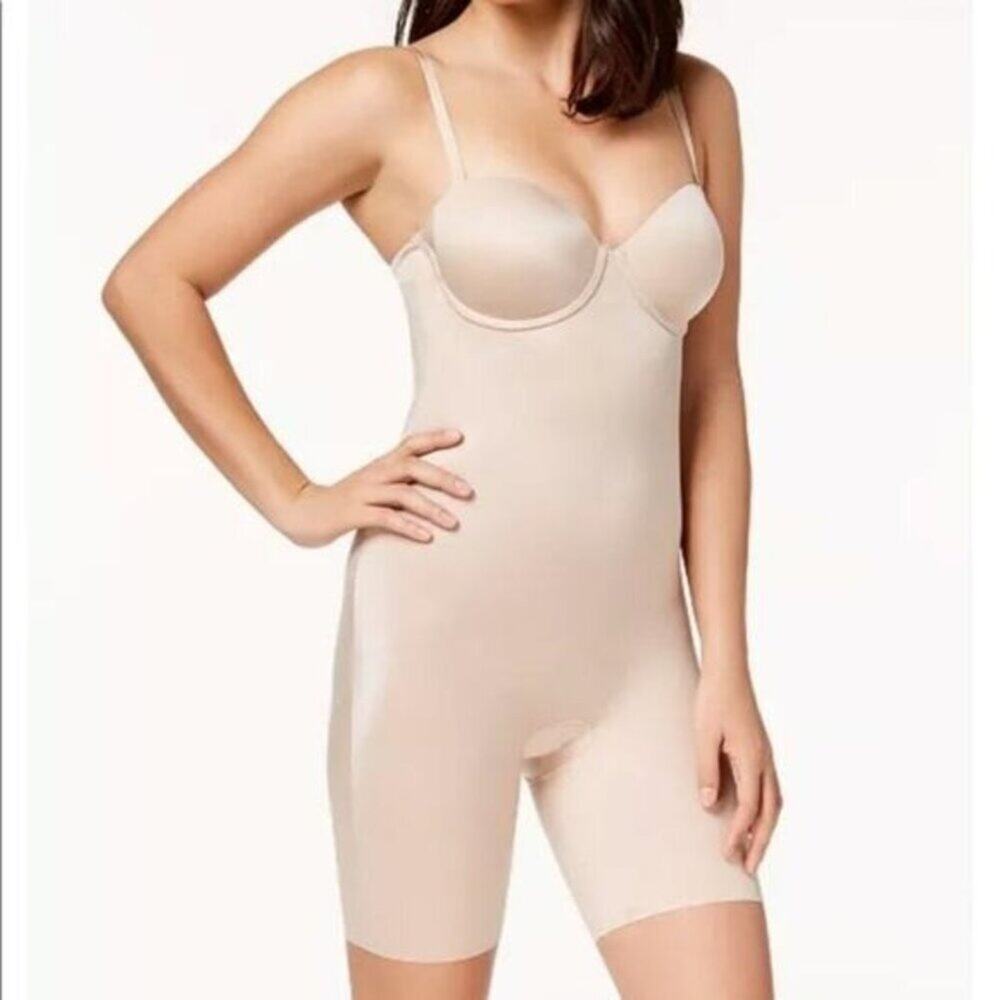 SPANX Suit Your Fancy Strapless Cupped Mid-Thigh Bodysuit Women's Size Large